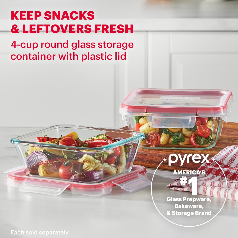 Meal Prep Glass Containers Oven Safe - Freshlock 4-Cup Square Glass Food Storage