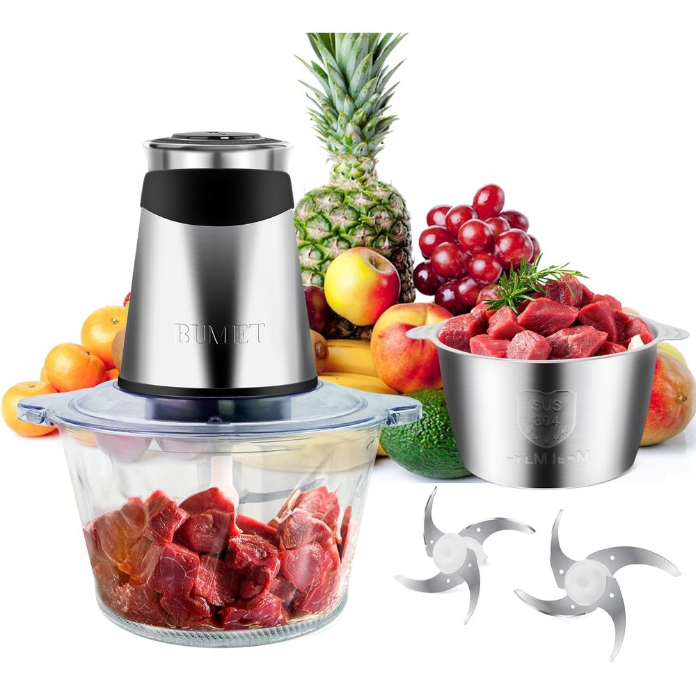 Veggie Chopper Cup - 500W Meat Grinder 2x8-Cup Bowls 2