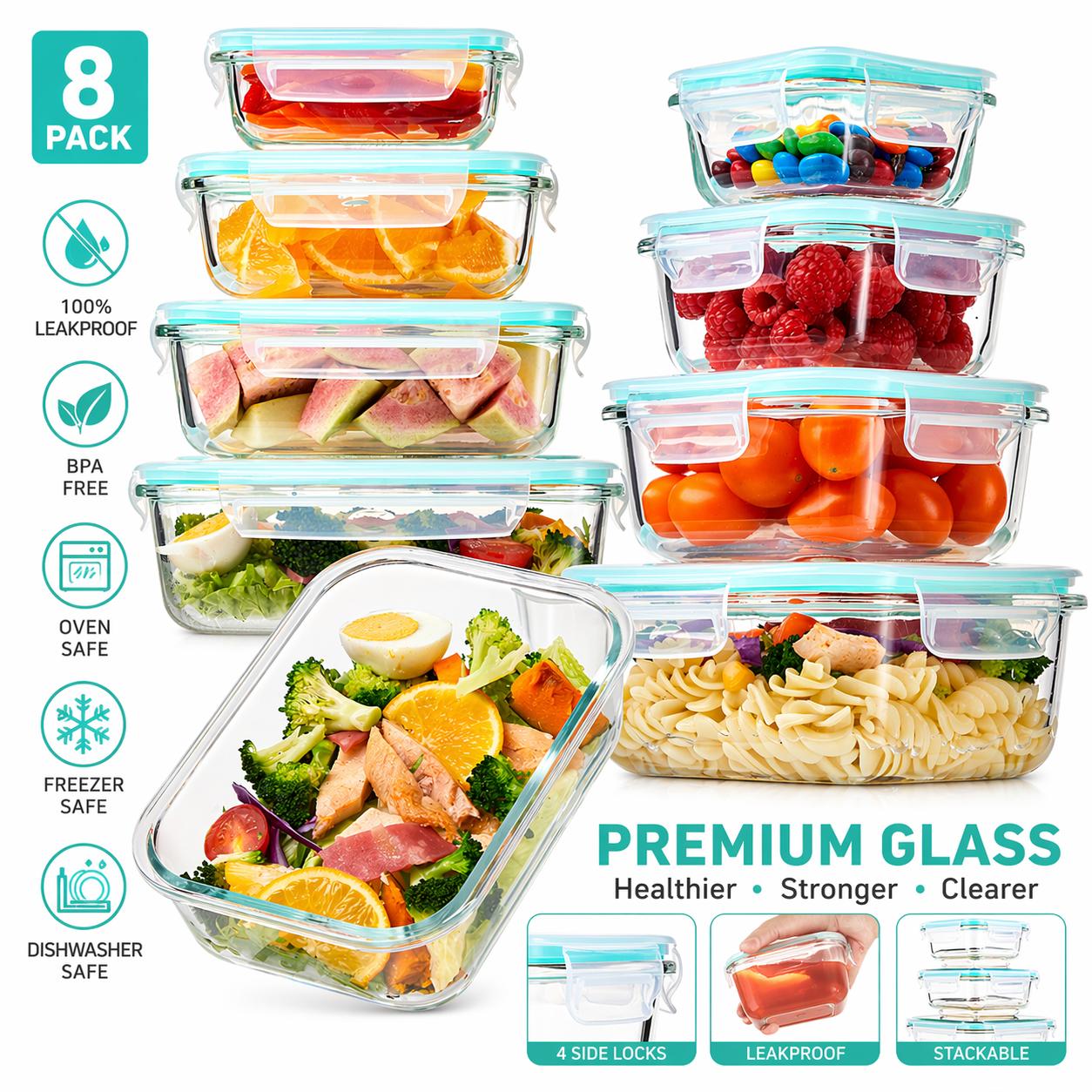 8Pcs Borosilicate Glass Food S - đánh giá và giá Meal Prep Glass Containers Oven Safe