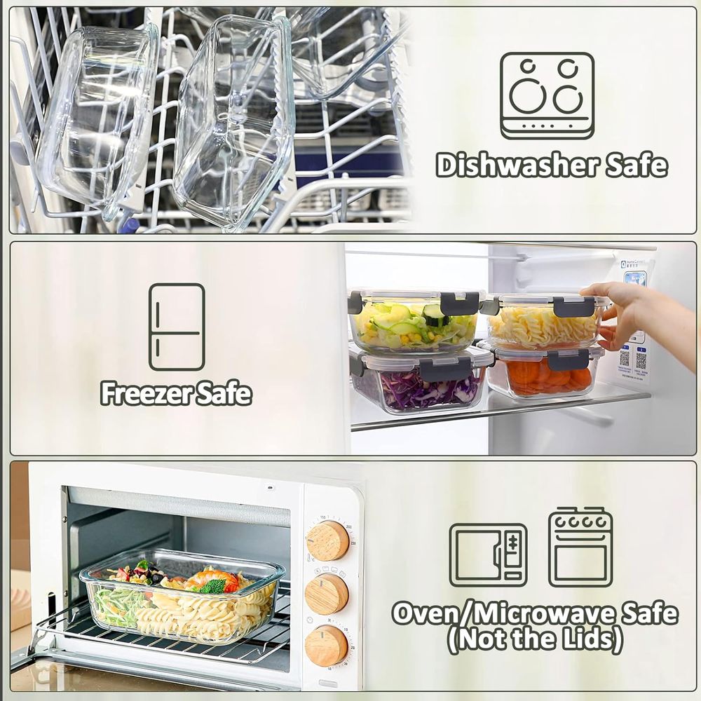 8-Pack, 30 oz Glass Meal Prep  - đánh giá và giá Meal Prep Glass Containers Oven Safe