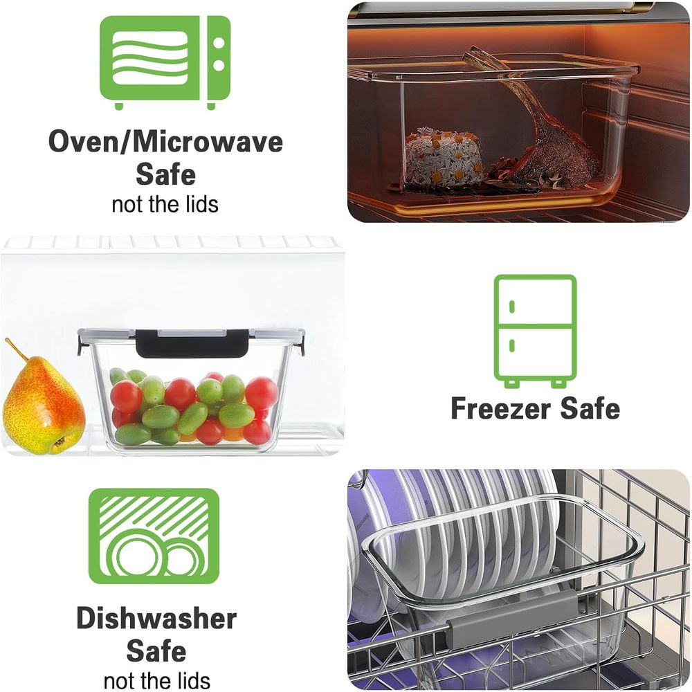 4-Piece 63oz Glass Food Storag - đánh giá và giá Meal Prep Glass Containers Oven Safe