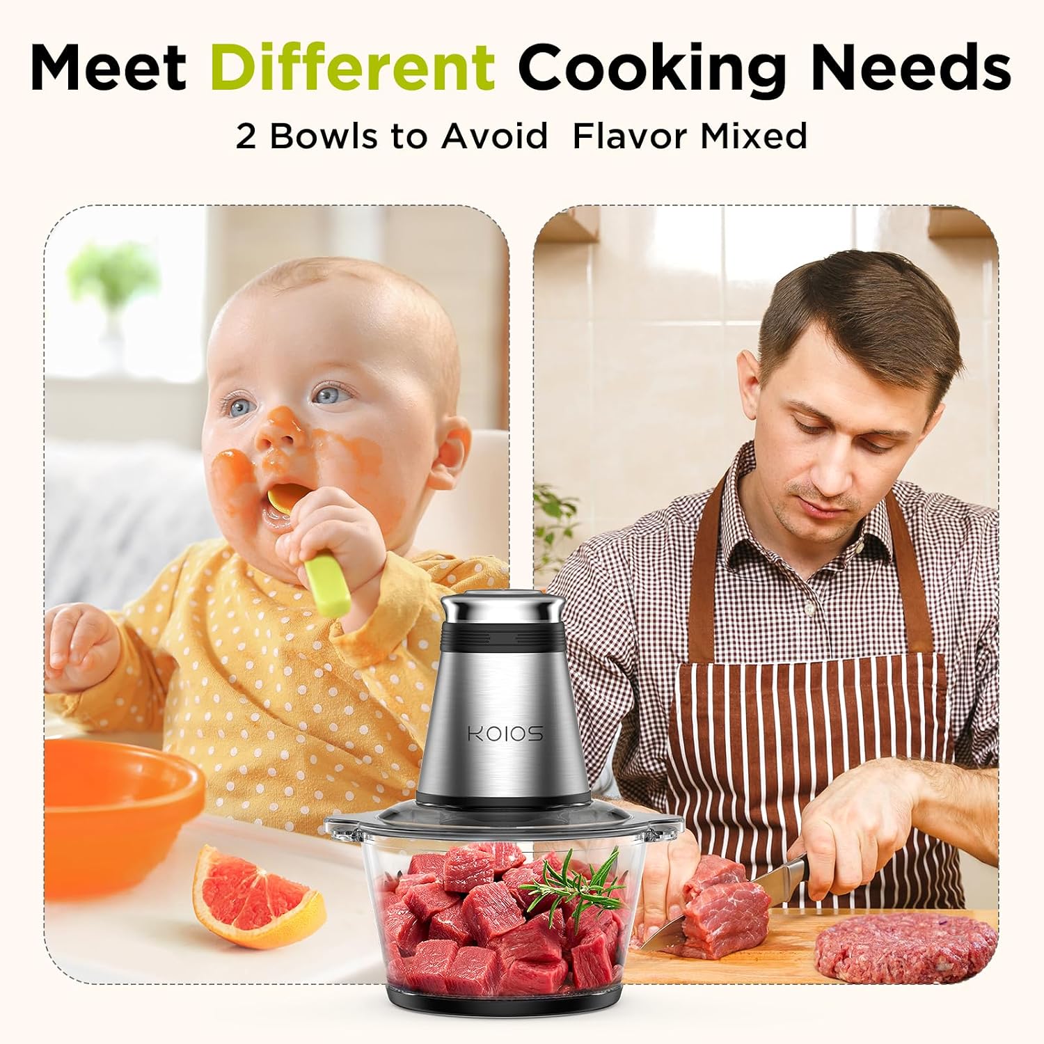 500W Food Chopper, 2 Bowls (8  - đánh giá và giá Veggie Chopper Cup